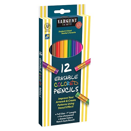 Sargent Art Erasable Colored Pencil Ages 3+, 12 Count of 12 Colored Pencils Per Order (SAR227203