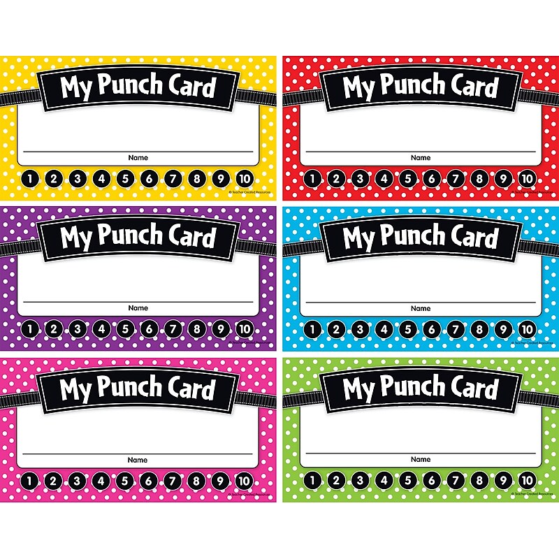Teacher Created Resources Polka Dots Punch Cards, Pack of 60 (TCR5608) image 1