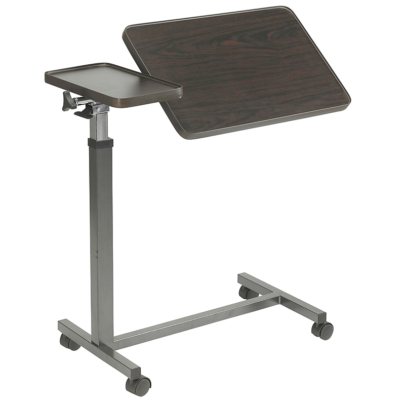 Drive Medical Tilt-Top Split Overbed Table, 25"W, Walnut (13068BV) image 1
