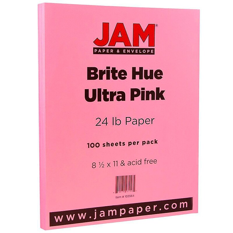 JAM Paper Smooth Colored 8.5" x 11" Copy Paper, 24 lbs., Ultra Pink, 100 Sheets/Pack (103564) image 1