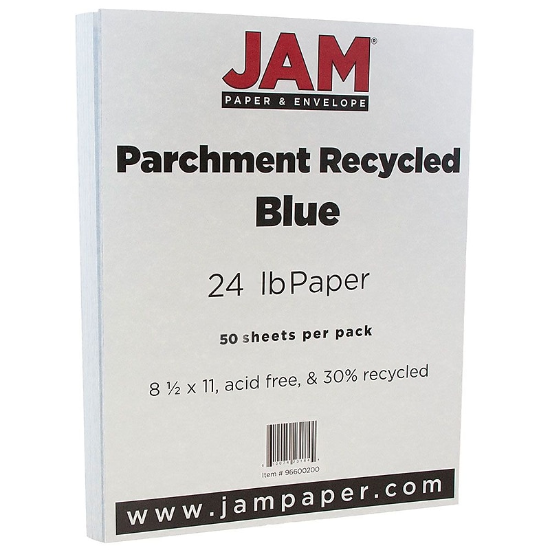 JAM Paper Parchment 8.5" x 11" Color Specialty Paper, 24 lbs., Blue, 50 Sheets/Ream (96600200A) image 1
