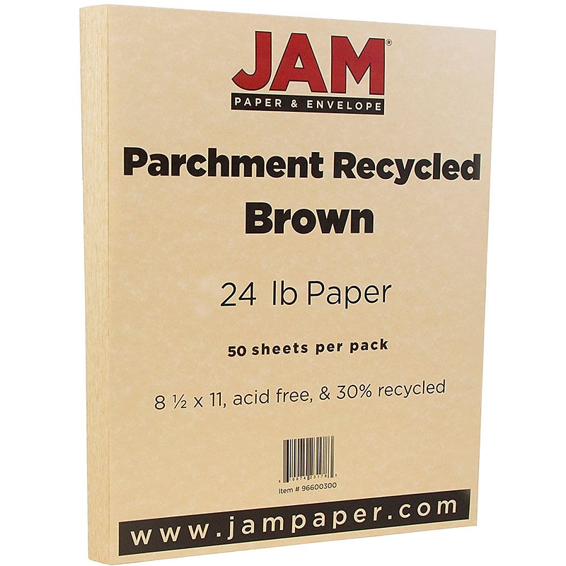 JAM Paper Parchment 8.5" x 11" Color Specialty Paper, 24 lbs., Brown, 50 Sheets/Ream (96600300A) image 1