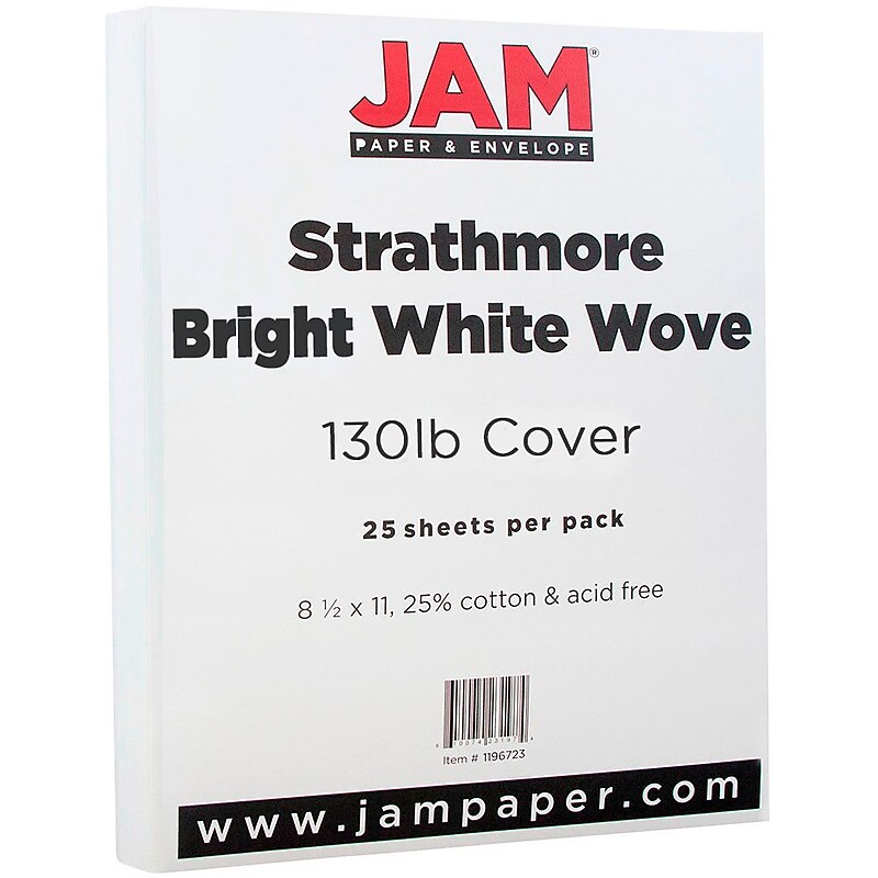 JAM Paper Strathmore 130 lb. Cardstock Paper, 8.5" x 11", Bright White, 25 Sheets/Pack (1196723) image 1