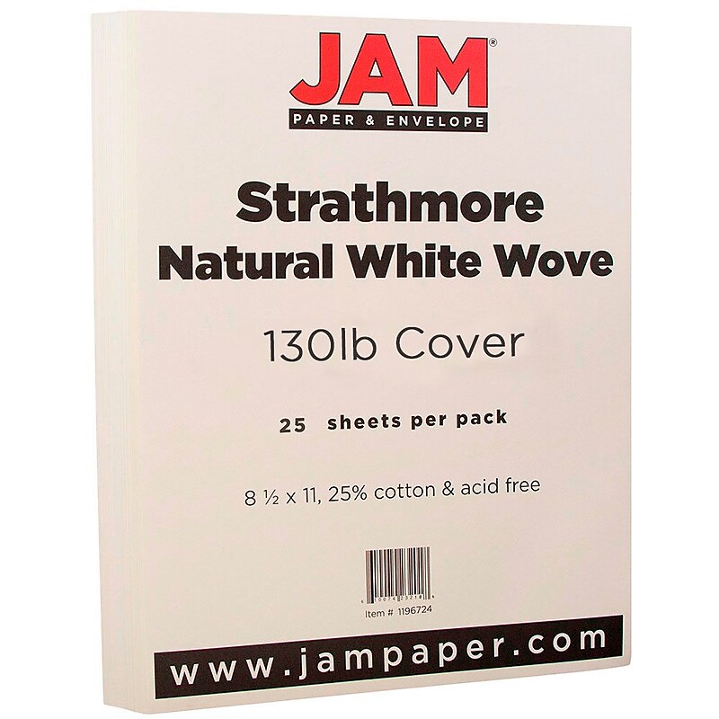 JAM Paper Strathmore 130 lb. Cardstock Paper, 8.5" x 11", Natural White, 25 Sheets/Pack (1196724) image 1