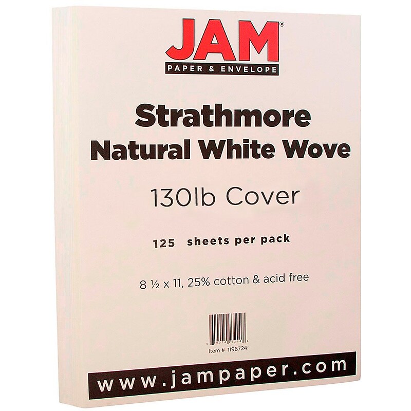 JAM Paper Strathmore 130 lb. Cardstock Paper, 8.5" x 11", Natural White, 125 Sheets/Ream (1196724B) image 1