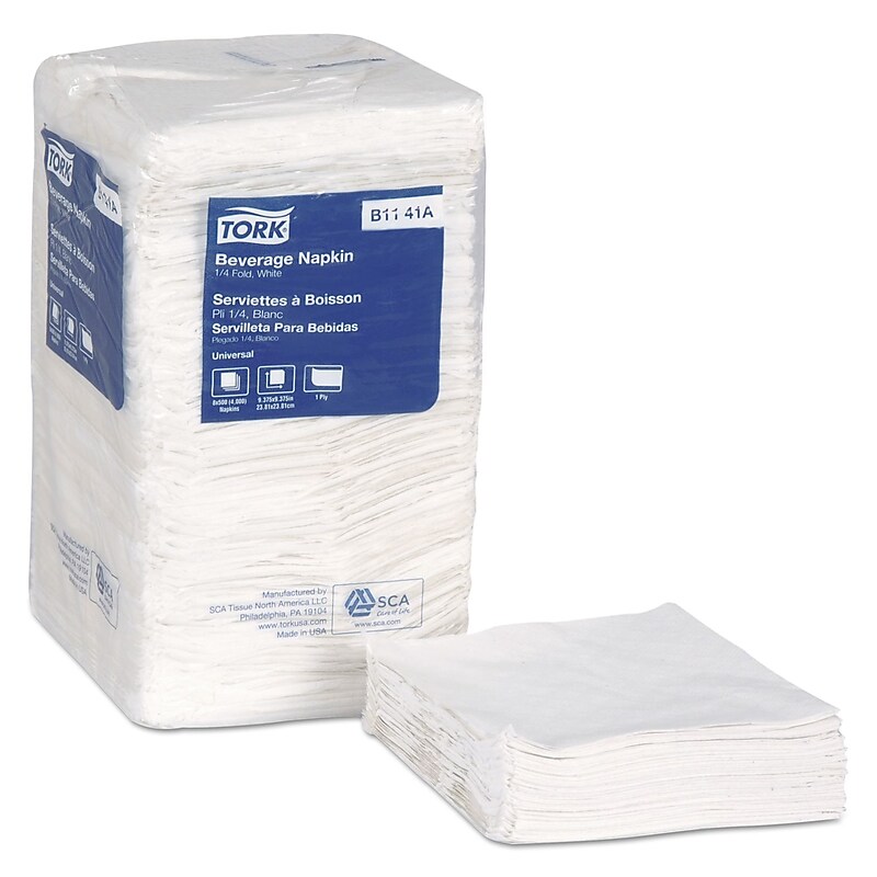 Tork Beverage Napkin, 1-ply, White, 500 Napkins/Pack, 8/Carton (TRKB1141A) image 1