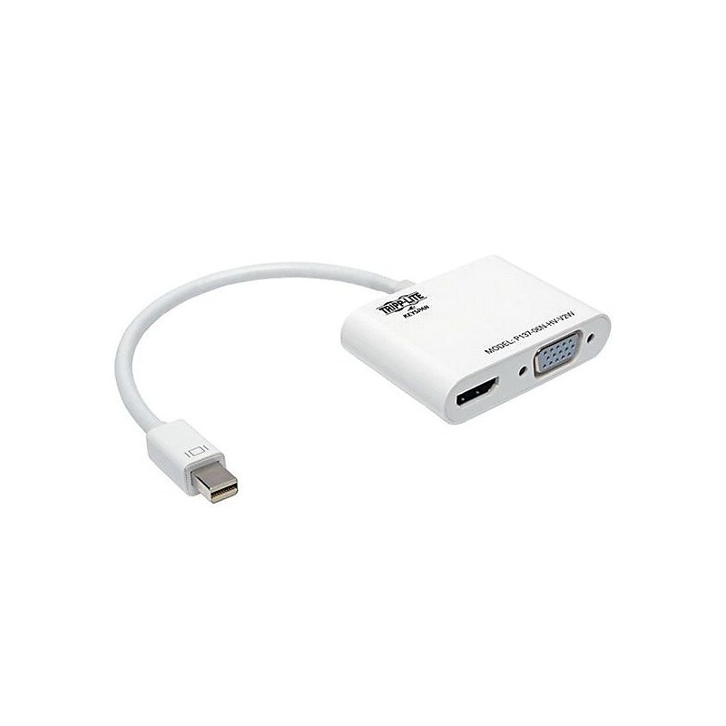 Tripp Lite P137-06N-HV-V2W 6" Mini DisplayPort 1.2 to HDMI/HD-15 VGA Male/Female All-in-One Converter Adapter, White image 1