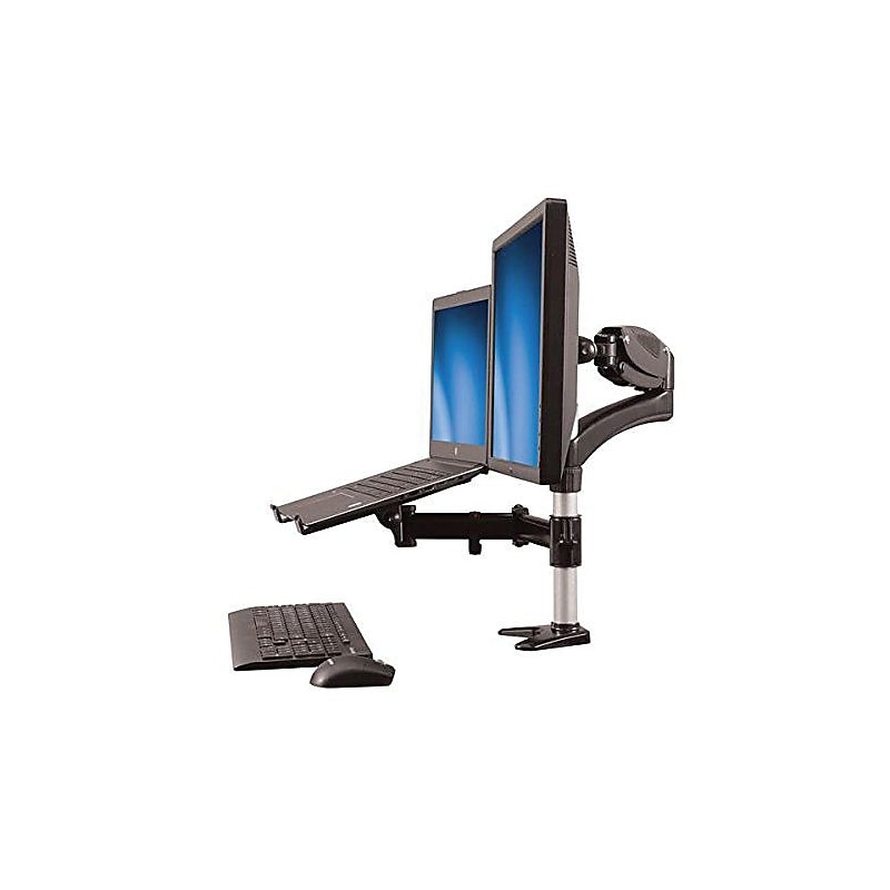 StarTech Single-Monitor Arm - Laptop Tray - One-Touch Height Adjustment Adjustable Monitor Mount, Up to 27", Black (ARMUNONB) image 1