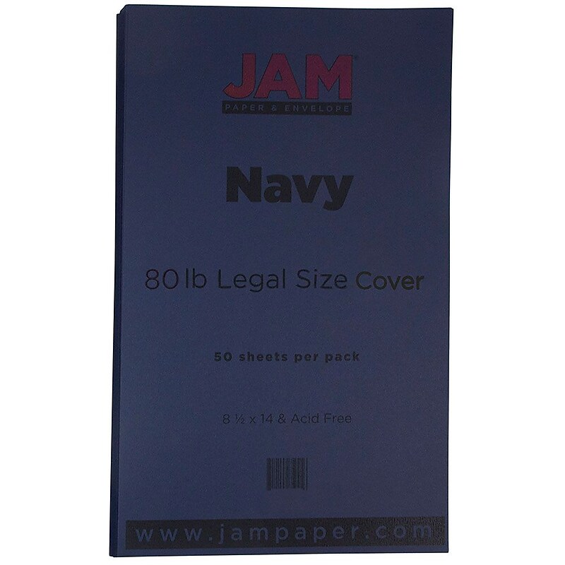 JAM Paper 80 lb. Cardstock Paper, 8.5" x 14", Navy Blue, 50 Sheets/Pack (64429515) image 1