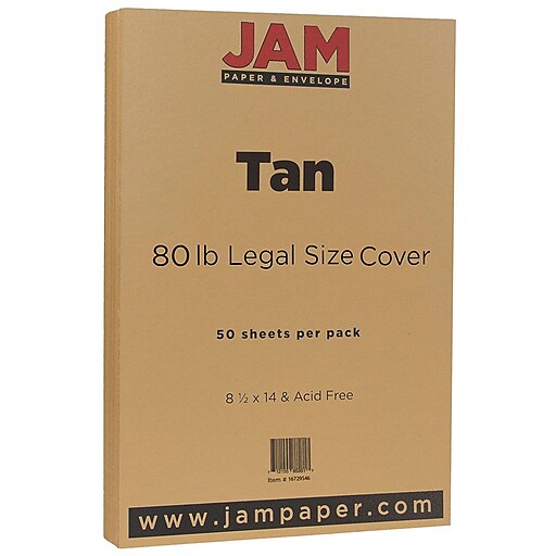 JAM Paper 80 lb. Cardstock Paper, 8.5 x 14, Light Brown Tan, 50 Sheets/ Pack (16729546)