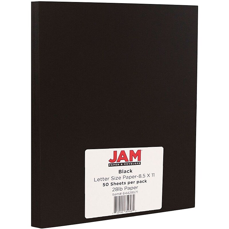 JAM Paper 28 lb. Colored Paper, 8.5" x 11", Black, 50 Sheets/Pack (64429571) image 1