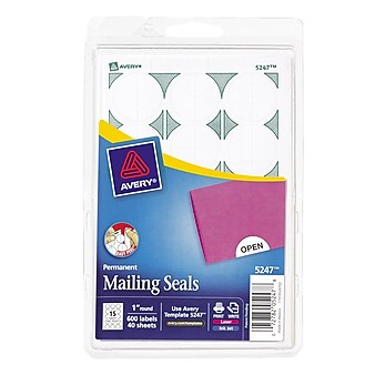 Avery Printable Laser/Inkjet Mailing Seals, 1" Diameter, White, 600 Labels Per Pack (13928/5247)