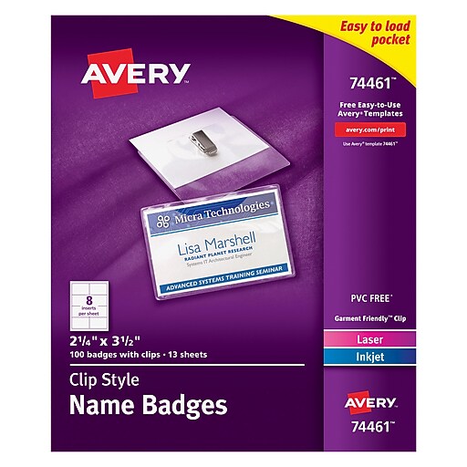 Avery® Top Loading Clip Style Name Tags, 2 1/4" x 3 1/2" Staples