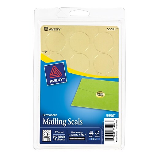Avery(R) Printable Gold Metallic Mailing Seals 5590, 1" Round, Pack of 240 at Staples