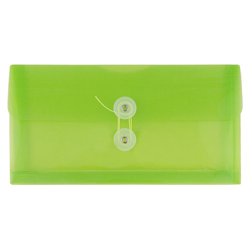 JAM Paper® Plastic Envelopes with Button and String Tie Closure, #10 Business Booklet, 5.25 x 10, Lime Green, 12/Pack (921B1LI) image 1