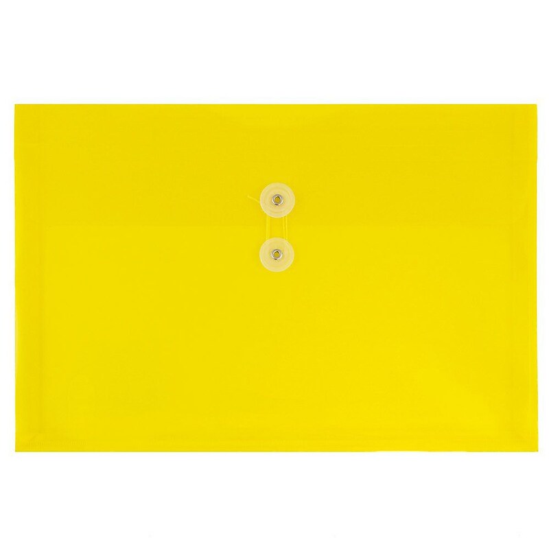 JAM Paper® Plastic Envelopes with Button and String Tie Closure, Legal Booklet, 9.75 x 14.5, Yellow, 12/Pack (219B1YE) image 1