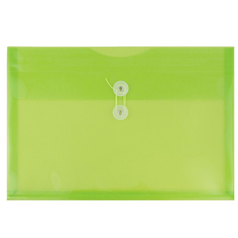 JAM Paper® Plastic Envelopes with Button and String Tie Closure, Letter Booklet, 9.75 x 13, Lime Green, 12/Pack (218B1LI) image 1