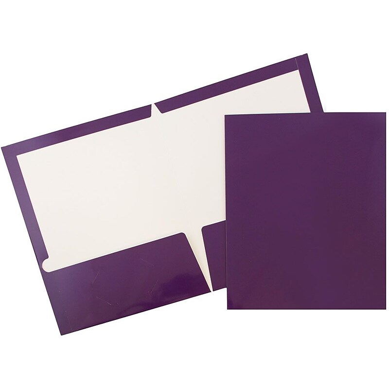 JAM Paper Laminated Two-Pocket Glossy Presentation Folders, Purple, 6/Pack (385GPUA) image 1