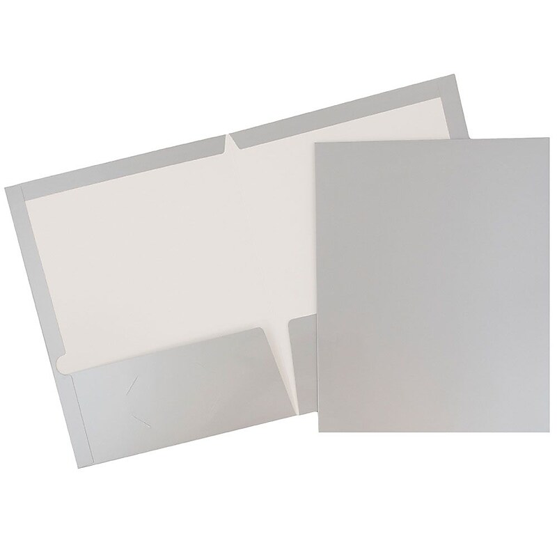 JAM Paper Laminated 2-Pocket Glossy Presentation Folders, Silver, 25/Pack (385GSID) image 1