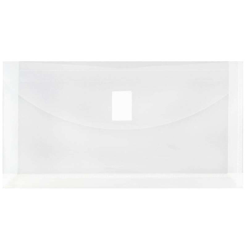 JAM Paper Plastic Filing Envelope with Hook & Loop Closure, 5.25" x 10", Clear, 12/Pack (921V1CL) image 1