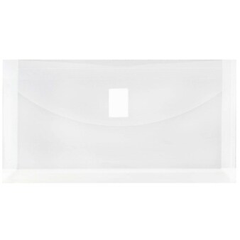 JAM Paper® Plastic Envelopes with Hook & Loop, #10 Booklet Wallet, 5.25 x 10 with 1 Inch Expansion, Clear, 12/Pack (921V1CL)