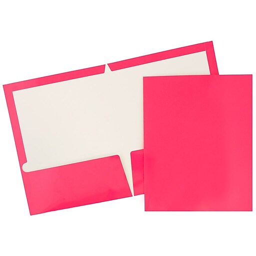 JAM Paper® Laminated TwoPocket Glossy Presentation Folders, Fuchsia