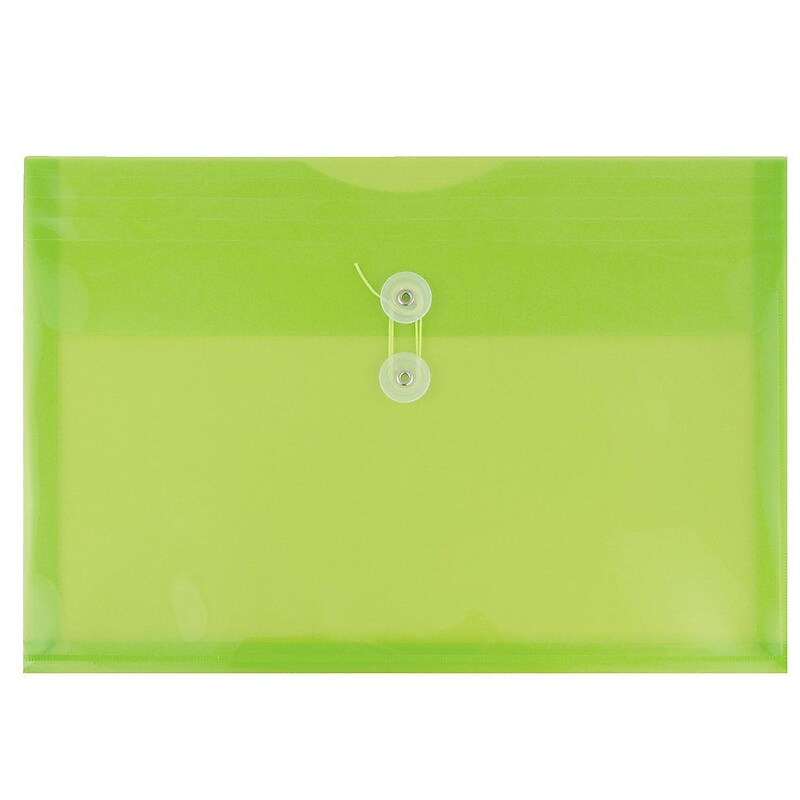 JAM Paper® Plastic Envelopes with Button and String Tie Closure, Legal Booklet, 9.75 x 14.5, Lime Green, 12/Pack (219B1LIGR) image 1