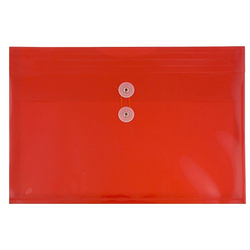 JAM Paper® Plastic Envelopes with Button and String Tie Closure, Legal Booklet, 9.75 x 14.5, Red, 12/Pack (219B1RE) image 1