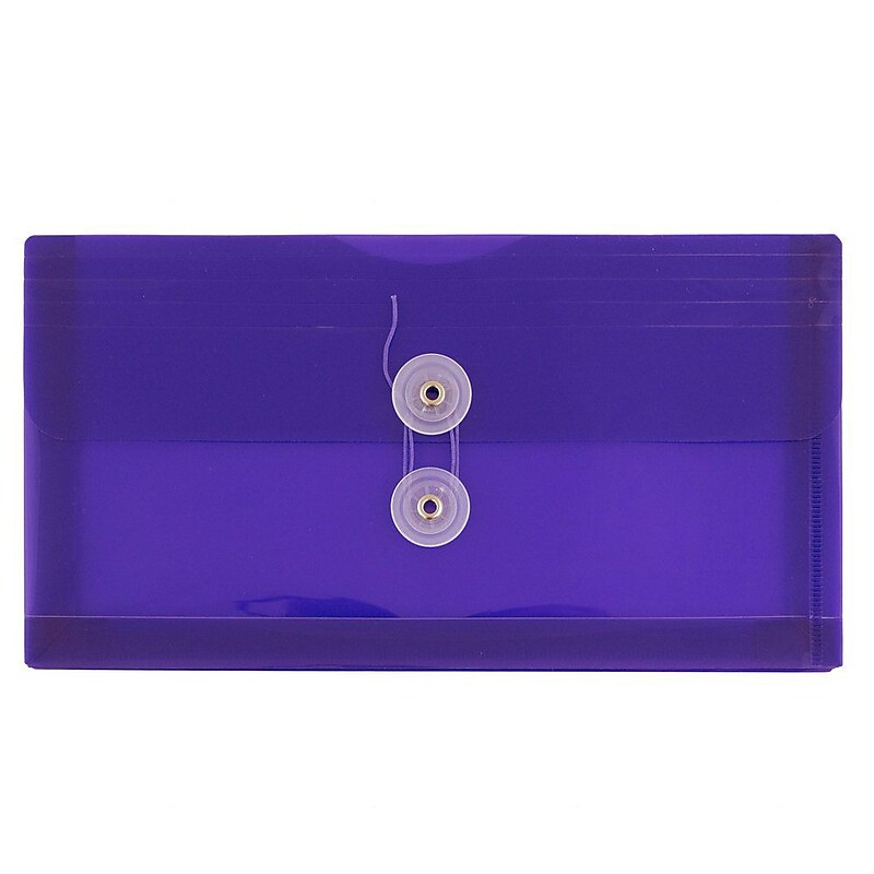 JAM Paper® Plastic Envelopes with Button and String Tie Closure, #10 Business Booklet, 5.25 x 10, Purple, 12/Pack (921B1PU) image 1