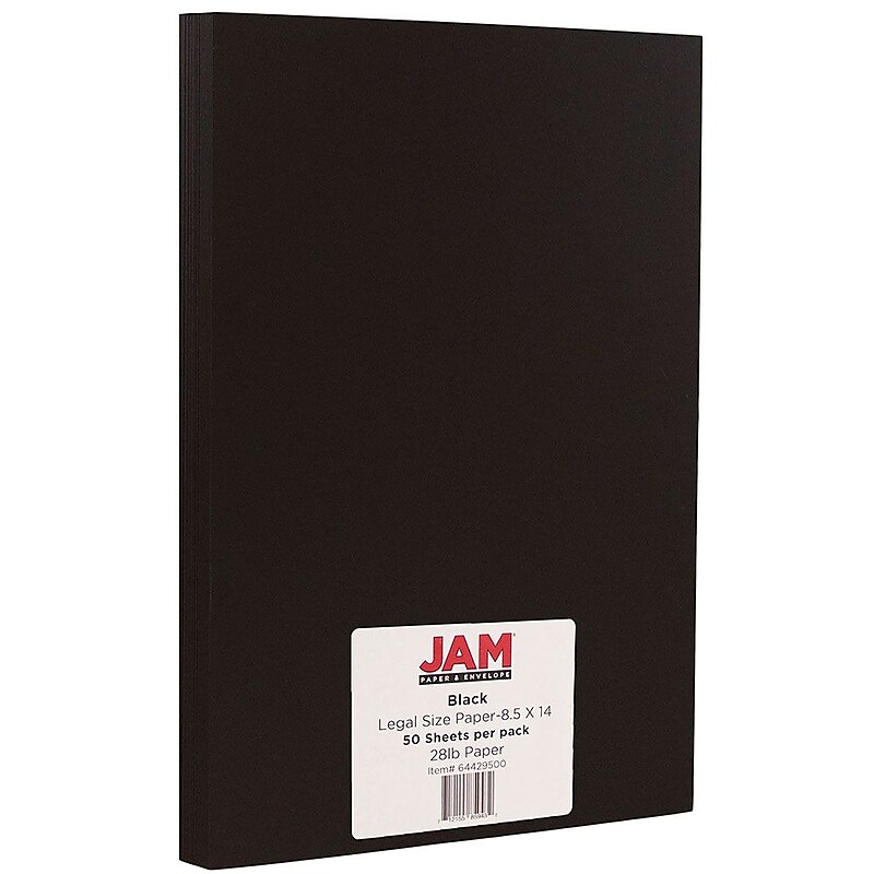 JAM Paper Legal Matte 8.5" x 14" Multipurpose Paper, 28 lbs., Black, 50 Sheets/Pack (64429500) image 1