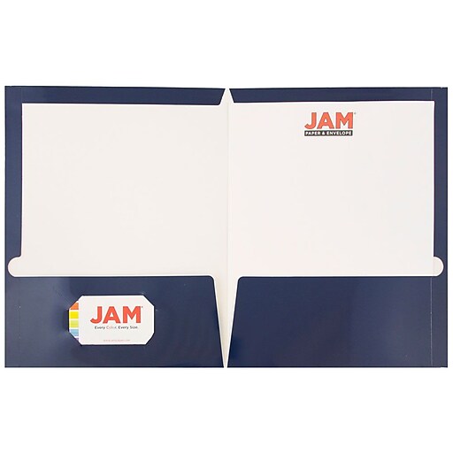 JAM Paper® 2 Pocket Laminated Glossy Presentation Folders, Navy Blue