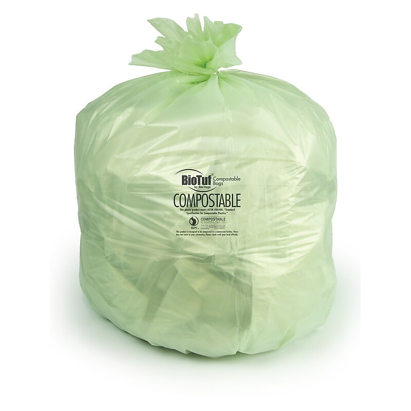 BioTuf 23 Gallon Industrial Trash Bag, 28" x 45", Low Density, 1 Mil, Light Green, 5 Rolls (Y5645YE R01) image 1