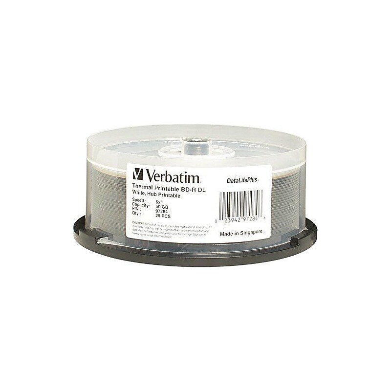 BD-R DL 50GB 8X, White Label, DataLife+, White Thermal Hub Printable, Hard Coat, 25PK Spindle (97284) image 1