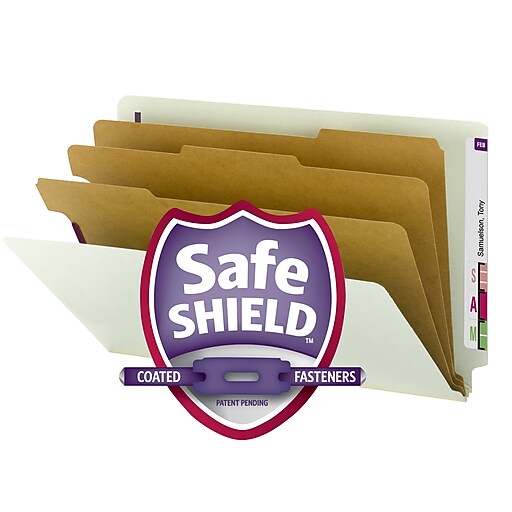 Smead EndTab Pressboard Classification Folder w/SafeSHIELD Fasteners, 3