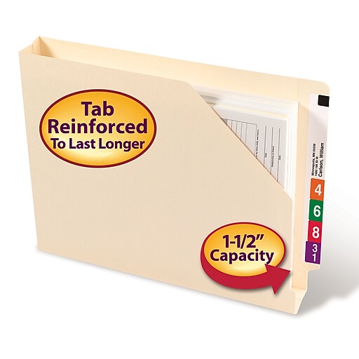 Smead ShelfMaster Reinforced File Jackets, 11/2" Expansion, Letter