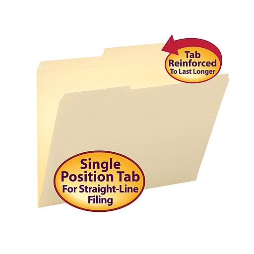 Smead® File Folders, Reinforced 2/5Cut Right of Center Position, Guide Height, Letter Size