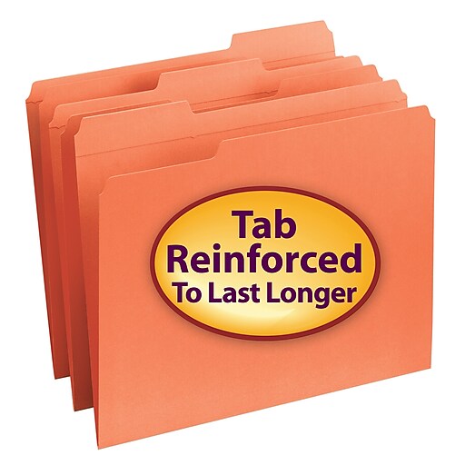 Smead Reinforced File Folder, 3 Tab, Letter Size, Orange, 100/Box