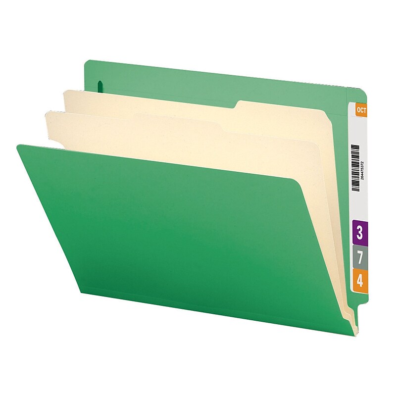 Smead Heavy Duty End Tab Classification File Folder, 2 Divider, 2" Expansion, Letter Size, Green, 10/Box (26837) image 1