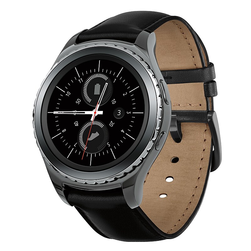 Samsung Gear S2 Classic Smart Watch, 30.5mm, Stainless Steel Case, Black Leather Band (SM-R7300ZKAXAR) image 1