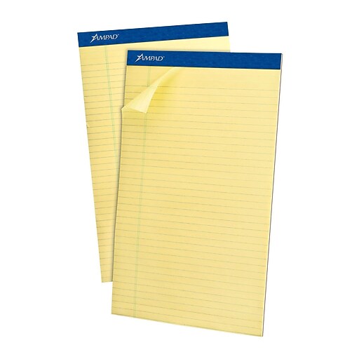 Ampad® Evidence® Writing Pads, 81/2" x 14", Wide Ruled, Canary, 50
