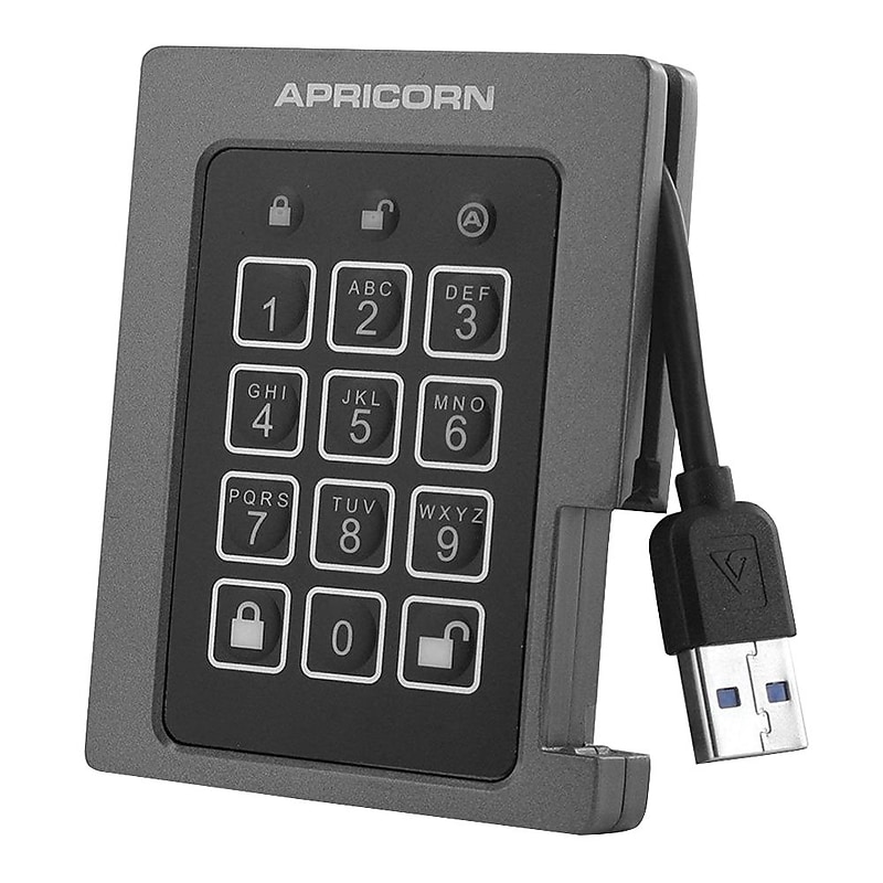 Apricorn Aegis Padlock 480GB 640 Mbps USB 3.0 Solid State Drive, Black/Gray (ASSD-3PL256-480F) image 1