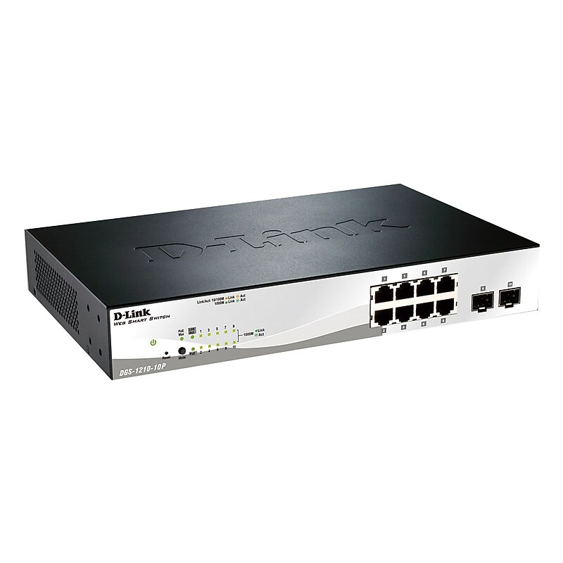 D-Link 10-Port Gigabit Ethernet Managed Switch, 10/100/1000 Mbps, Black/Silver (DGS-1210-10P) image 1