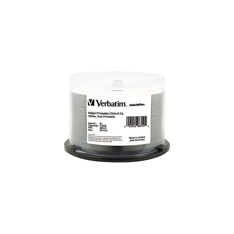 Verbatim DataLifePlus 98319 8x DVD+R, White Hub, Inkjet Printable, 50/Pack image 1