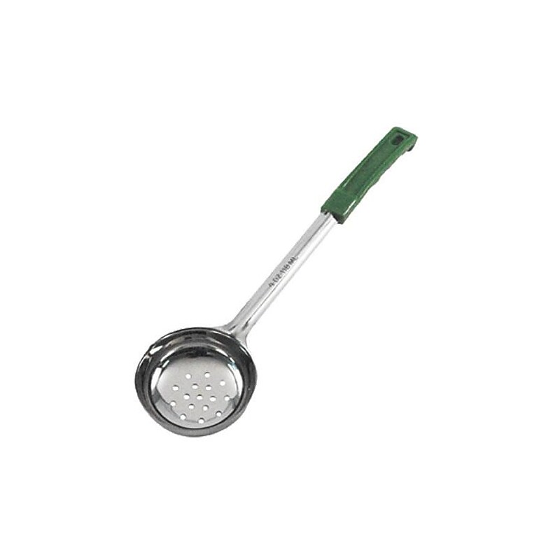 Winco 4 Oz. Green Perforated Portion Spoon, Stainless Steel (FPP-4) image 1