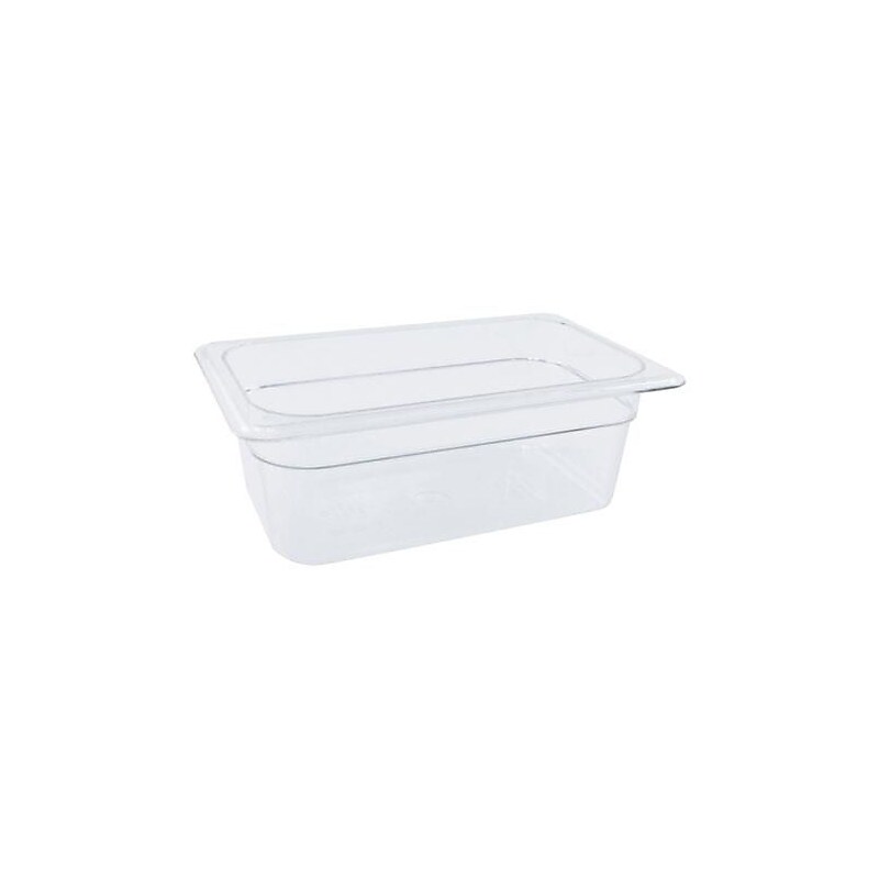 Cambro 1/4 Size 4" Deep Camwear® Food Pan, 3 4/5" H x 6 1/3" W x 10 2/5" D, Clear (44CW135) image 1