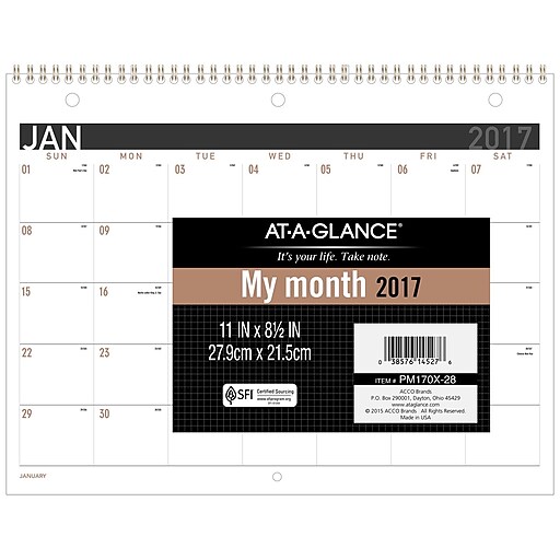 AT-A-GLANCE Contemporary Small Monthly Desk/wall Calendar, 11 X 8 1/2 ...