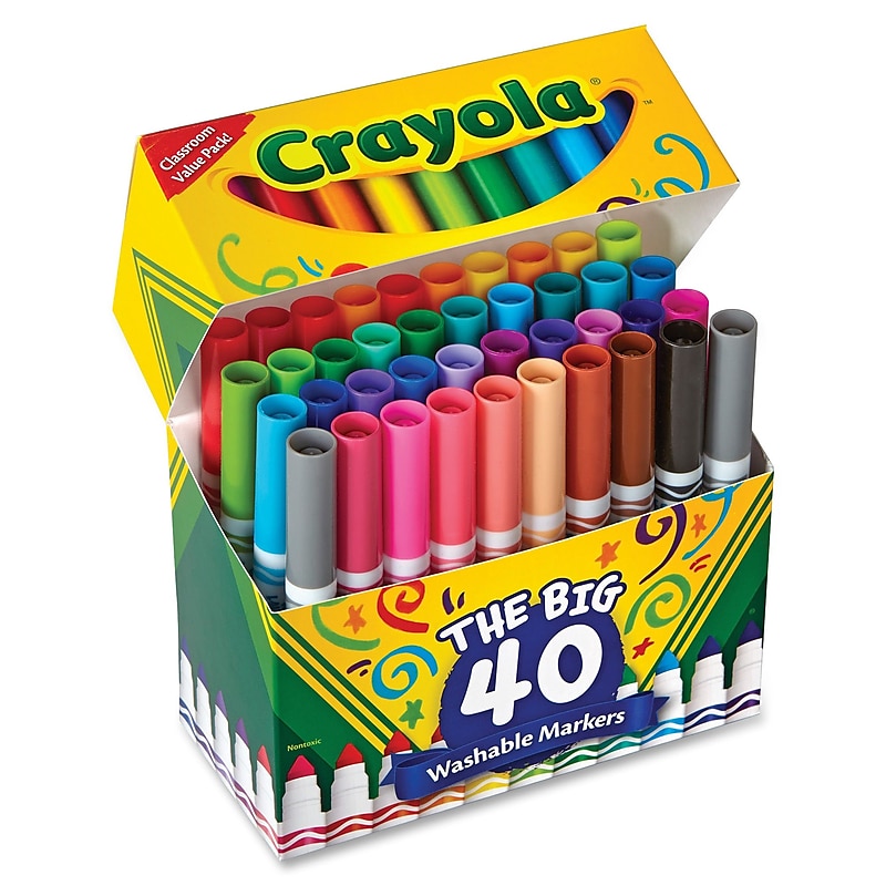 Crayola The Big 40 Washable Markers, Conical Tip, Assorted Ink, 40/Pack (587858) image 1