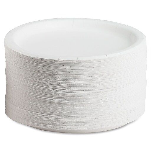 AJM Round Paper Plates, Coated, 9" dia, 500/CT, White, 9" Diameter