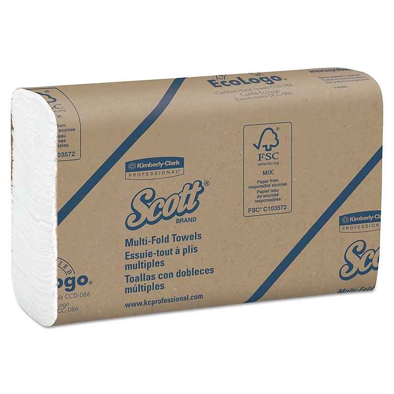 Scott Multi-Fold Paper Towels, 1-Ply, Multi-Fold, White, 250/Roll, 16/Carton (37490) image 1