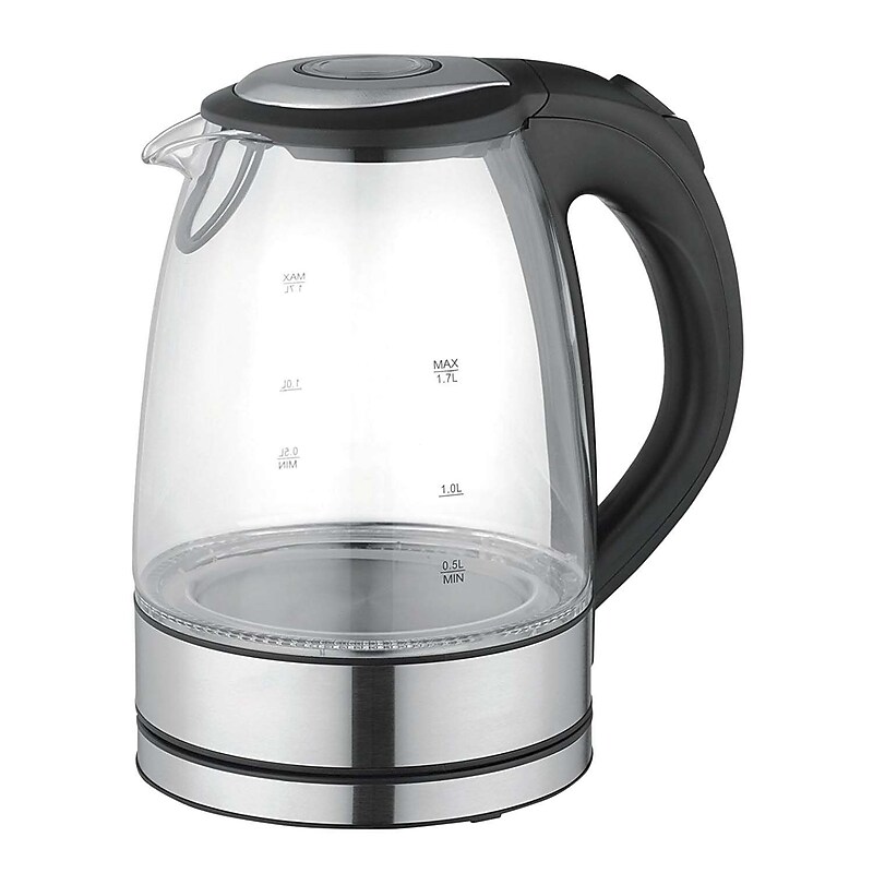 Mega Chef Glass/Stainless Steel Electric Tea Kettle, 1.7 ltr, Black/Silver (97096272M) image 1